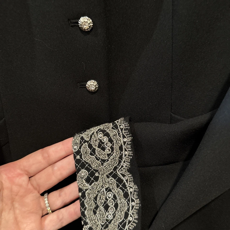 VINTAGE Chic 80’s Albert Nippon Evening Jacket Black Sz 6 Embroidered - Image 4 of 4