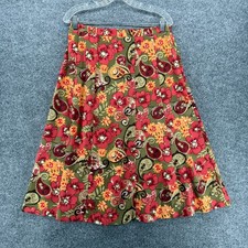 Sag Harbor Skirt Womens 12 Green Floral Paisley Pleated Flowy Boho Retro Cottage