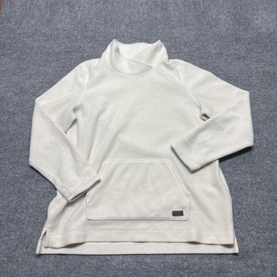 LL Bean Sweater Womens XL White Fleece Mock Neck Tunic Pullover Pocket Cozy