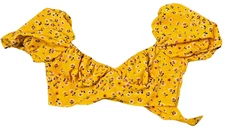 Shein Milkmaid Crop Top Large Puff Sleeve Romantic Ditsy Floral Yellow Bloomcore