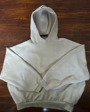 Authentic Fear of God Essentials Hoodie M Beige Pullover Logo Boxy