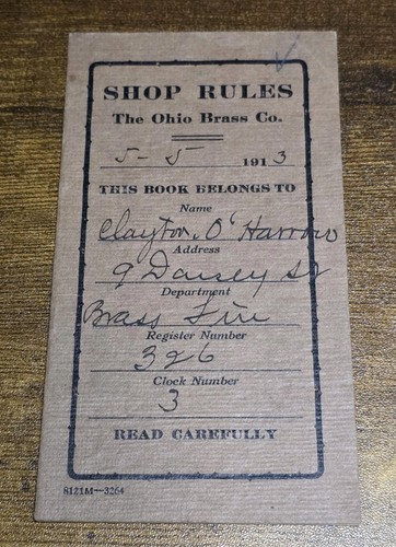 1913 Ohio Brass Co Shop Rules Mansfield Ohio Trolley & Streetcar Parts