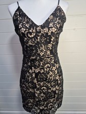 EXPRESS MINI DRESS SLEEVELESS FLORAL CROCHET LACE BLACK ADJUSTABLE STRAPS 8 