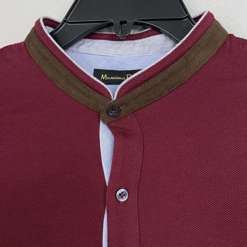Camisa Massimo Dutti Para Hombres Grande Borgoña Calce Informal Imitación Marrón Gamuza Cuello Lujo Foto 3 de 4