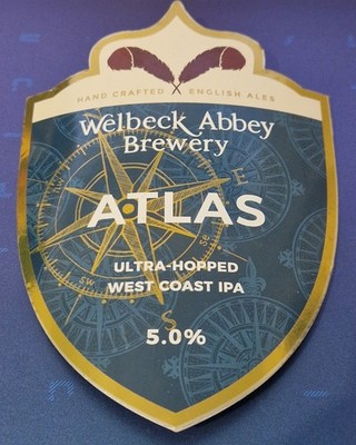 WELBECK ABTEI BRAUEREI ATLAS WESTKÜSTE IPA ALE BIER PUMPE GRIFF CLIP ABZEICHEN 5,0 %