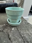 Vintage MCM McCoy Pottery USA Aqua Blue Teal 4” Basket Weave Flower Pot Planter