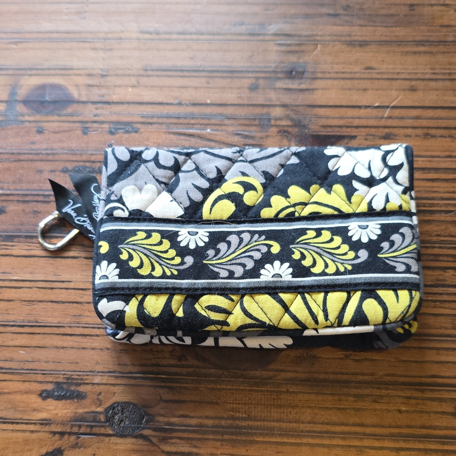 Vera Bradley Women’s Floral Wallet Black Gray Yellow Folding Kiss Lock, ID