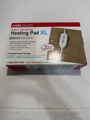 Core Values Deluxe Therapeutic Heating Pad XL 12x24 Adjustable Heat Settings