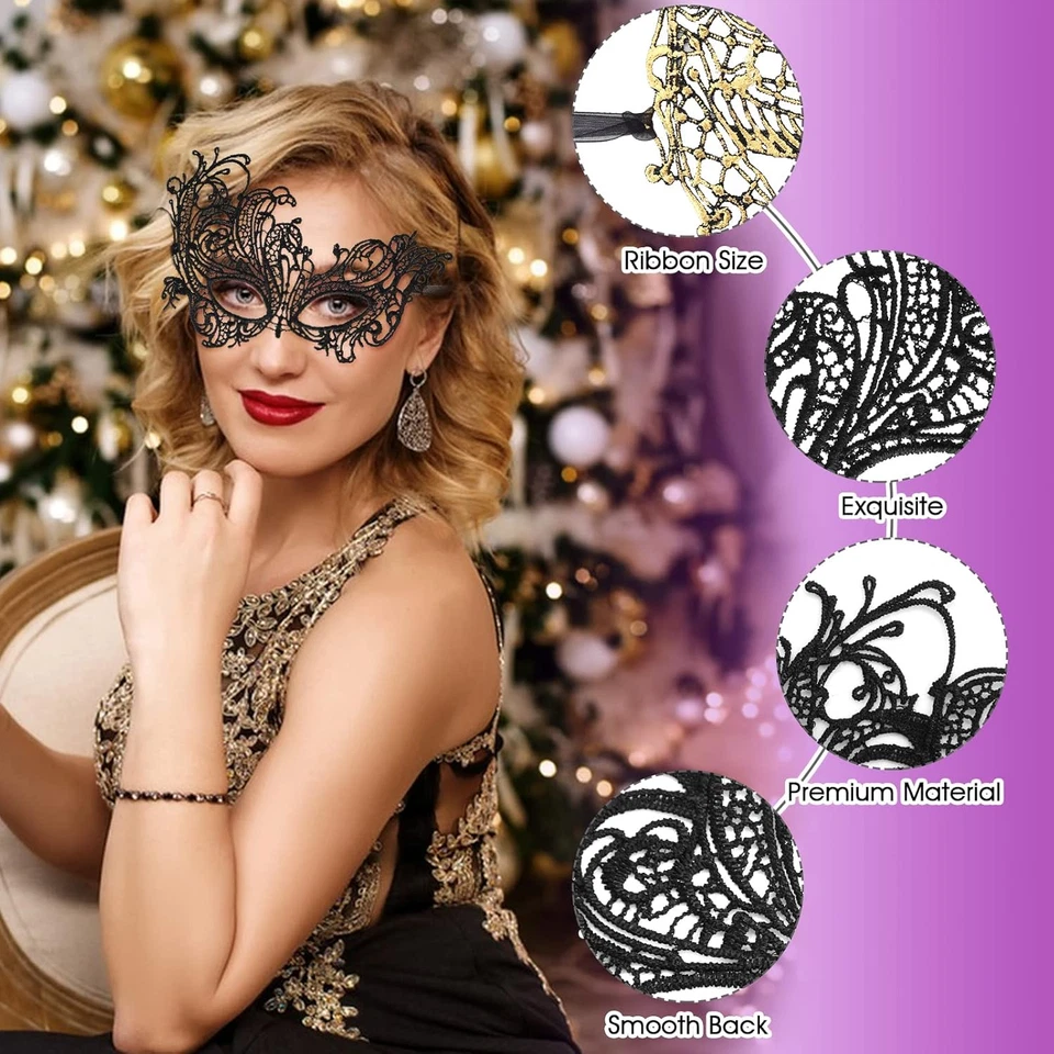 Augenmaske Kostüm Maskenball 6 Stück Damen Maskerade Maske Schwarz Gold Maskerad - Bild 3 von 4