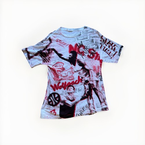 Vintage 90s NC STATE WOLFPACK BASKETBALL ALL-OVER PRINT T-SHIRT SIZE XL 22.5x30”