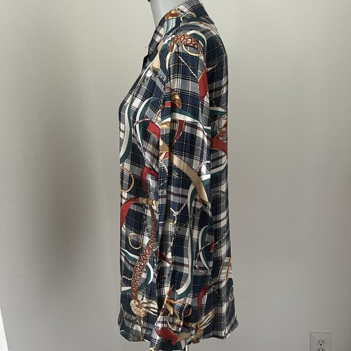 J McLaughlin Lois Blouse Sinclair Saddle Print Size M Equestrian Silk Blend - Picture 5 of 11