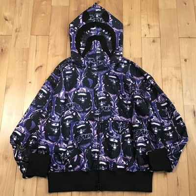 A Bathing Ape BAPE Shark Hoodie Purple Graffiti Full Zip Ape Head Used
