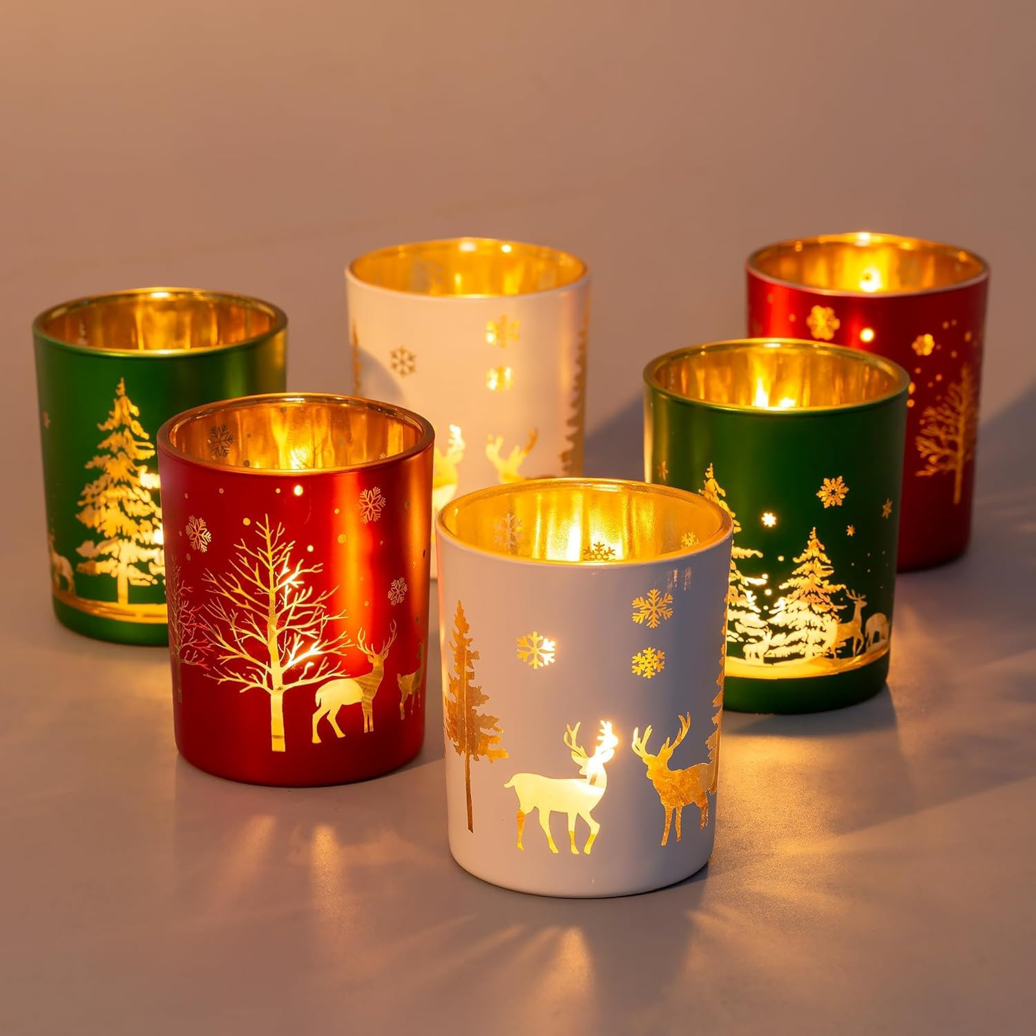 6 Bougies de Noël en Verre pour Décoration de Table Fête