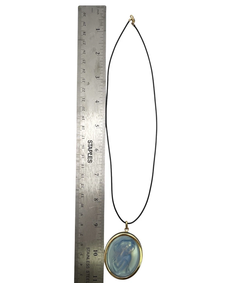 Lalique France Clemence/Lady Cameo Iridescent/Opalescent Blue Crystal Necklace - Image 3 of 4