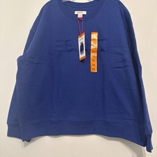 NWT Esprit Women's Logo Fleece Crewneck Sweatshirt Blue Viral 80s XXL