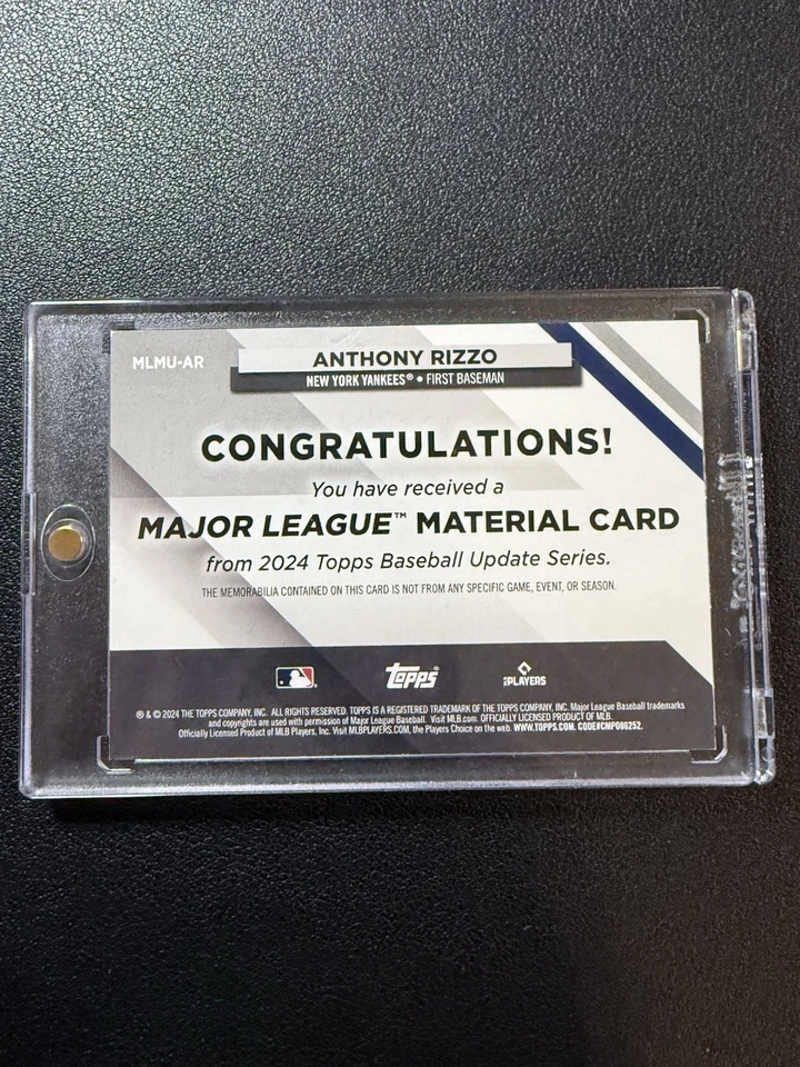 2024 Topps Update Series Anthony Rizzo Major League Materials MLMU-AR /50 - Image 2 of 4