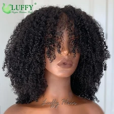 13x6 Lace Front Wig Afro Kinky Curly Wigs With Bangs Human Hair HD Full Lace Wig