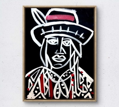 WS original native man painting 14X11 canvas expressionist southwestern fine art