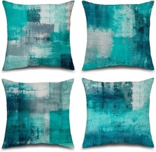 Teal and Gray Throw Pillow Covers,Set 16" x 16" Pack of 4 Teals Turquoise