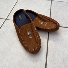 Polo Ralph Lauren Bear Slippers Mens Size 10 Brown Suede Moccasin Slip On