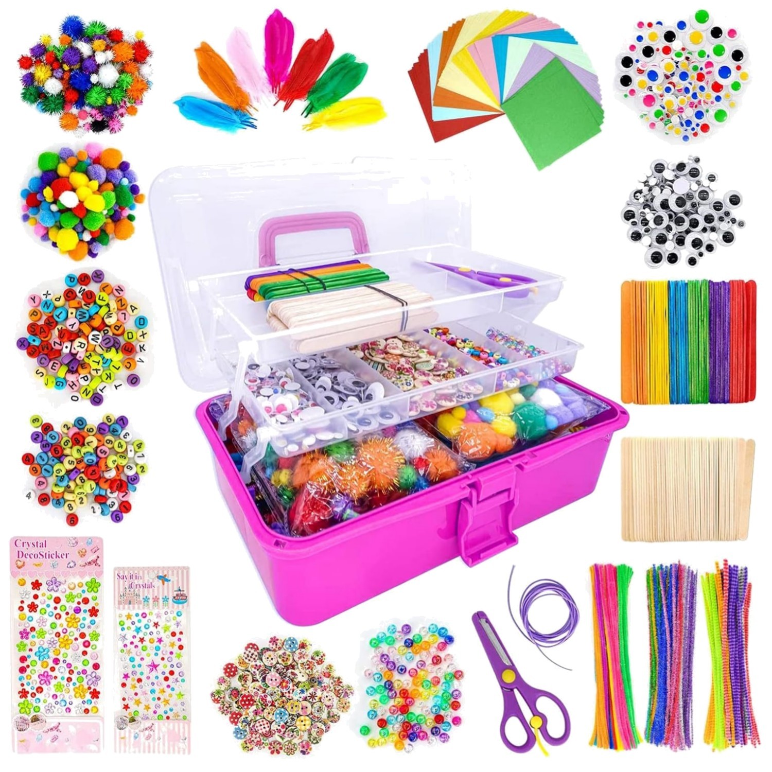 Kinder Bastelset 3500+ Teile Bastelkoffer DIY Kreativität Geschenk für Mädchen