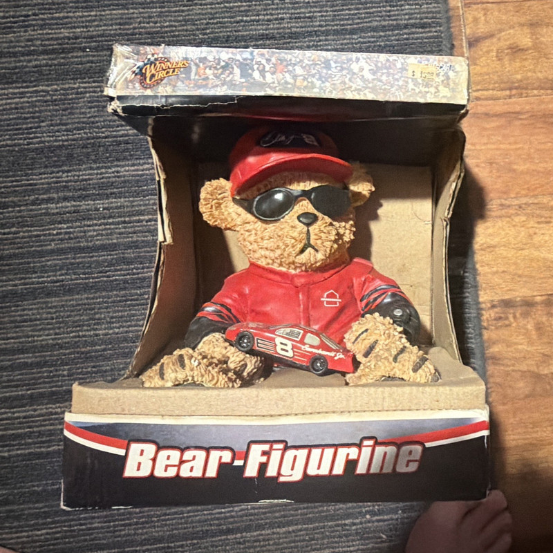 NASCAR Auto Racing Stuffed Bear Figurine Red/Black/Brown with #8 Car