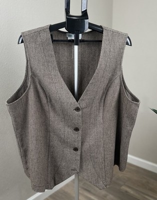Ulla Popken Women s Vest Size 20/22 Brown Houndstooth Wool Blend Tailored