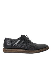 Dolce&Gabbana Men Black Derby Shoes Suede Leather Woven Lace Up Formal Booties
