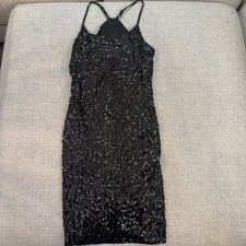 Black Sequin Cocktail Dress Women’s Medium Bodycon Spaghetti Strap Party Club