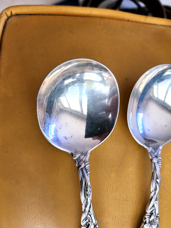 Juego de 2 cucharas Gumbo sopa redonda Frontenac International Silver Sterling Foto 4 de 4