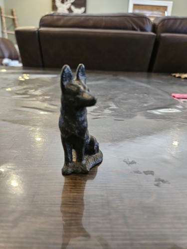 VTG Cast Iron German Shepherd Dog Figurine Mini Statue Black Rustic Home Decor - Picture 3 of 5