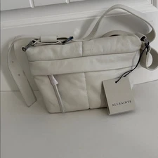 Allsaints Colette Soft Pebbled Leather Pampas White Bone Crossbody Bag Purse