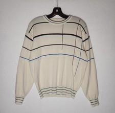Vintage Par Four Striped Geometric Knit Crewneck Sweater Ivory Womens Large