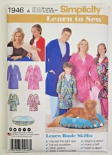 Simplicity Pattern 1946 Mens Misses Kids Teens Unisex Robes & Pet Bed XS-XL UC