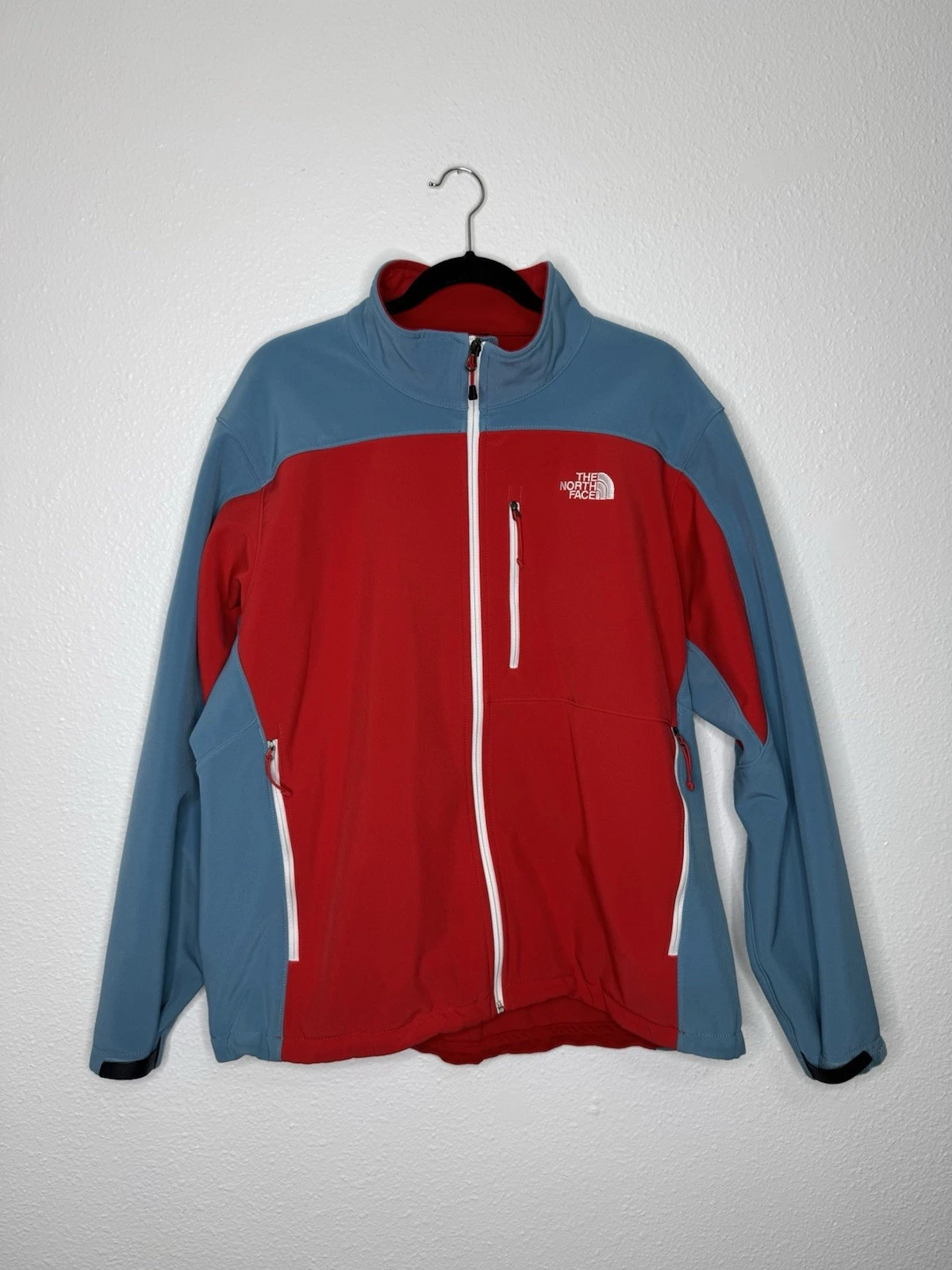 The North Face Mens Apex Bionic FZ Softshell Windproof Jacket Blue Red XL Zip