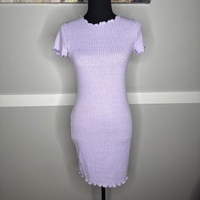 Shein Lilac Purple Ribbed Knit Bodycon Dress Lettuce Trim Short Sleeve Size M 6