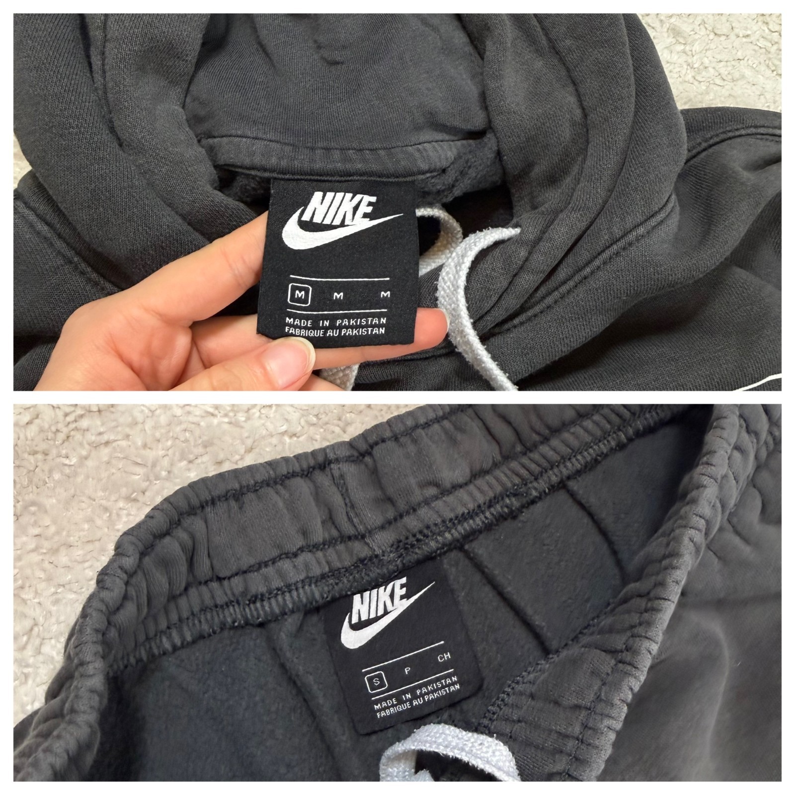 VTG Nike Club Grey Medium Hoodie & Small Sweatpants Joggers Set Full Tracksuit image 5