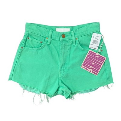 MOTHER SNACKS The Fun Dip Short Summer Green High Rise Denim Cutoff Shorts 26