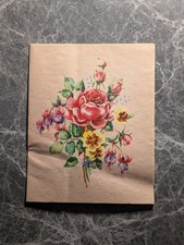 Vintage 1950s Floral Get Well Greeting Card Roses Pansies Fuchsia Kitsch Unused