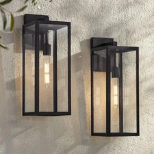 Set of 2 Modern Outdoor Wall Lights Black Rectangular 20 Inch