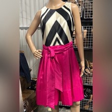 Eliza J Black with Tan and Pink Chevron sleeveless Midi Dress size 6