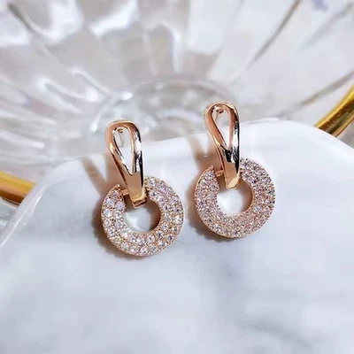 Boucles D'Oreilles pour Femme or Rose 750 Plaqué 18 Carat Zircon Étanche O3185D - Photo 1/4