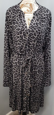 Michael Kors Shirt Dress Womens 2X Multi Leopard Print Tie Waist Button Front
