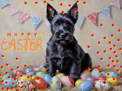 Scottie Osterkarte Gruß Kunst Eier Frühling A5 Karten Hund Hunde Terrier Schottisch
