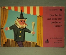 vtg old German language  children's book Devil with the 3 Golden Hairs puppet pl