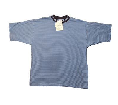 NOS Gitano T Shirt Large Surf Skater Blue Black Stripe Banded Sleeve 90's Read