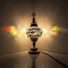 Turkish Moroccan Lamp Colourful Glass Mosaic Handmade Table Light FREE LED BULB