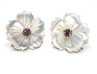 15Mm Studs with Center Amethyst 14k Gf White Mother Of Pearl Mop Carved Flower