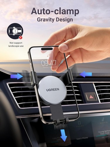 UGREEN Car Phone Holder Air Vent, Gravity Phone Mount Cradle Hands Free - Sliver - Picture 3 of 7