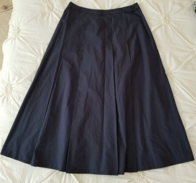AIGLE $215 Wide Pleat Long Blue Skirt, 42 (L)